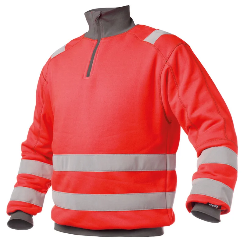 Sweat haute visibilité col montant - DASSY DENVER 6 / Taille 3XL Rouge hivi / Gris acier