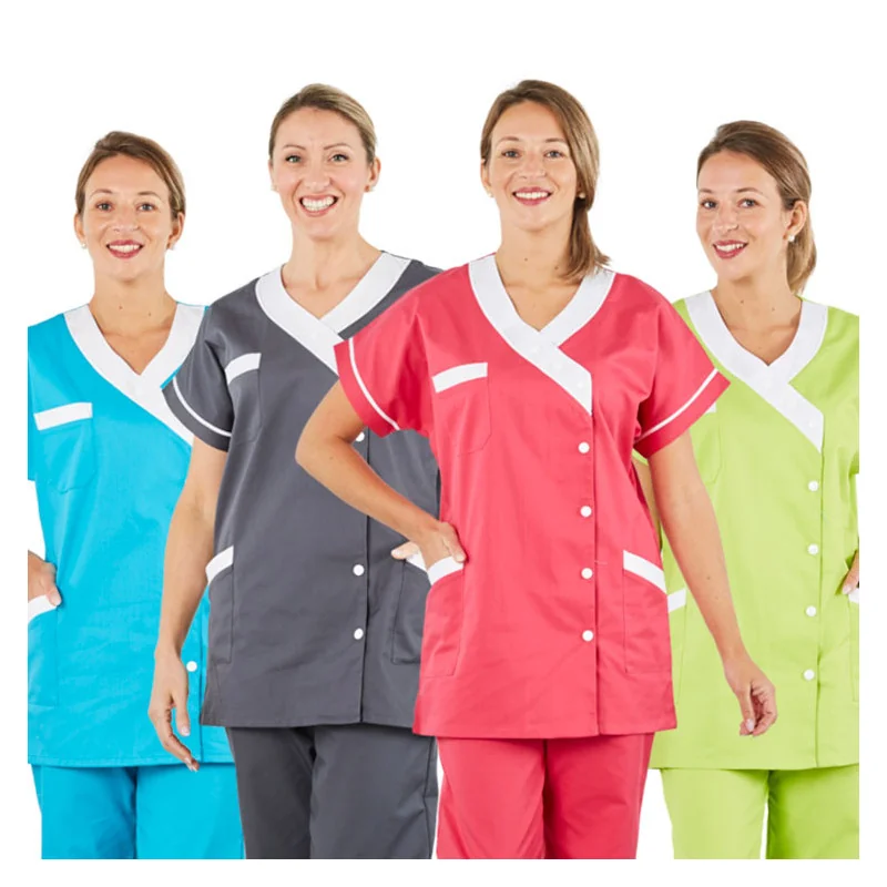 Tunique médicale bicolore à manches courtes - TANA PBV Fuchsia T00 / Taille XS
