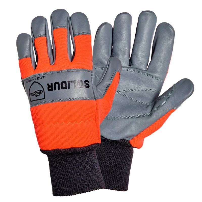 Gant de travail forestier protection main gauche classe 1 - CEDRE SOLIDUR 8 Gris / Orange