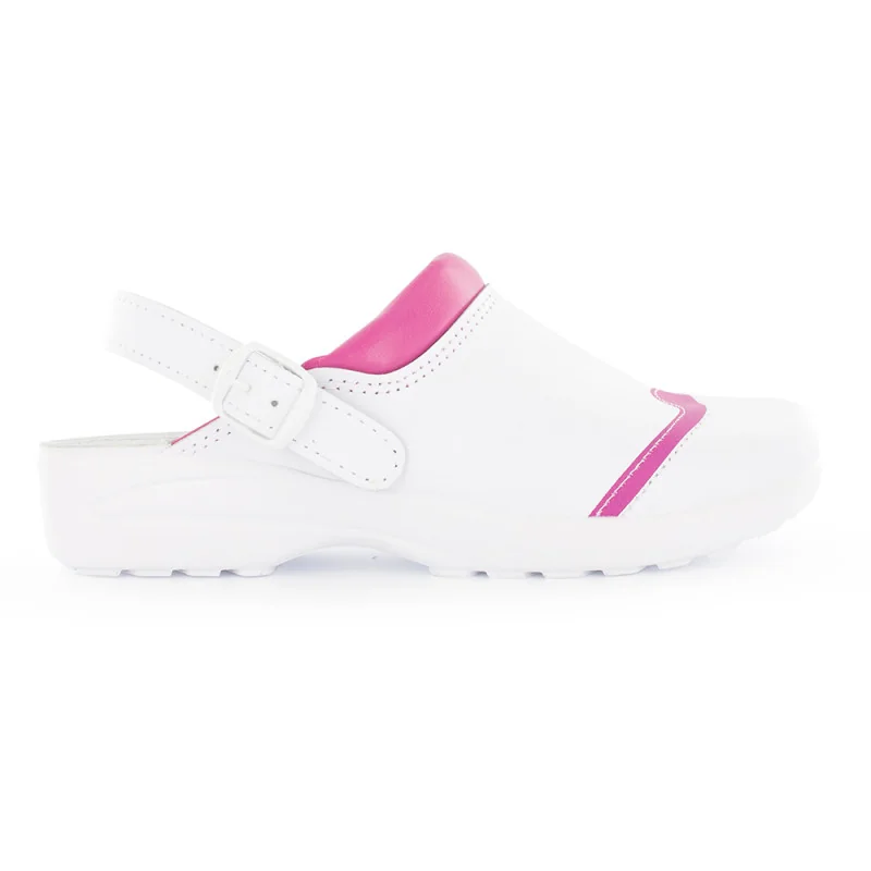 Sabot infirmière en cuir avec bride - MADO NORDWAYS 39 Blanc / Fuchsia