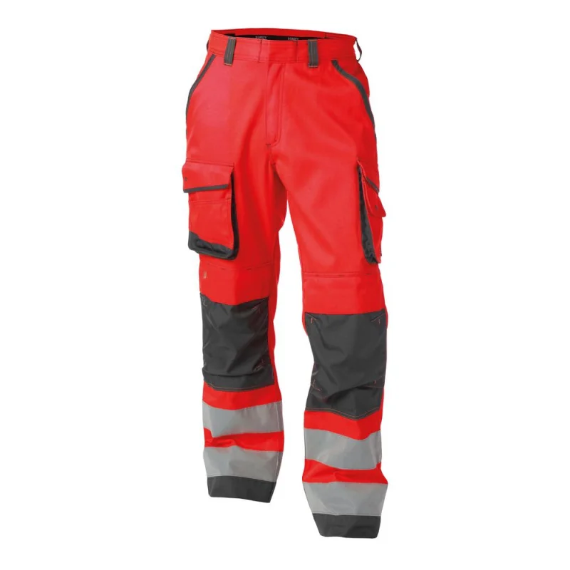 Pantalon de travail haute visibilité classe 2 - CHICAGO DASSY 52 Rouge hivi / Gris acier