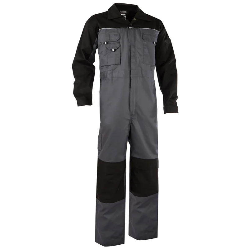 Combinaison De Travail DASSY Cannes Bicolore Gris Ciment/Noir - Poches Genoux, Poignets Réglables, Fermeture Bidirectionnelle - Taille XL