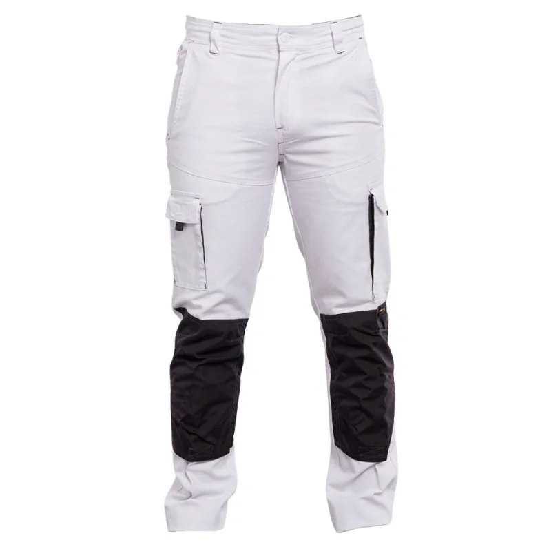 Pantalon peintre coupe ajustée PBV BOB - 01TYEB 52 Blanc / Gris