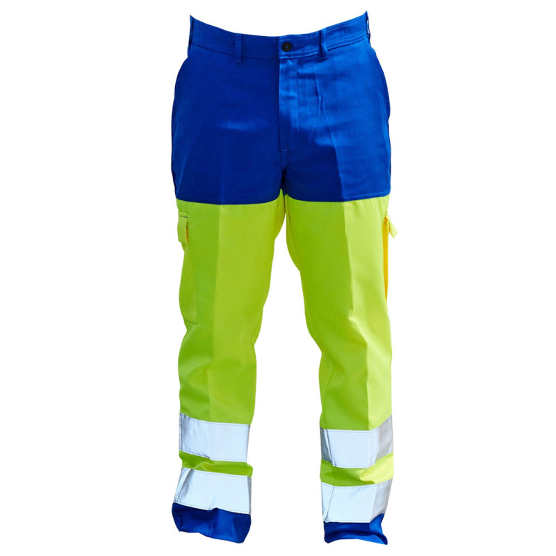 Pantalon haute visibilité EN 20471 classe 2 jaune ou orange - 01HVJ / 01HVO PBV Jaune hivi / Bleu Azur 7 / 64-66