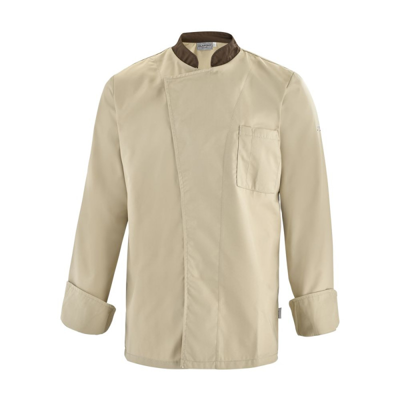 Veste de cuisinier manches longues homme Lafont CABBAGE - 2CBBPC 4 / Taille XL Beige / Chocolat