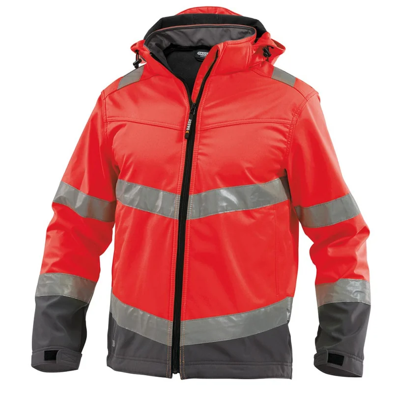 Softshell haute visibilité classe 2 / 3 - DASSY MALAGA 3 / Taille L Rouge hivi / Gris acier