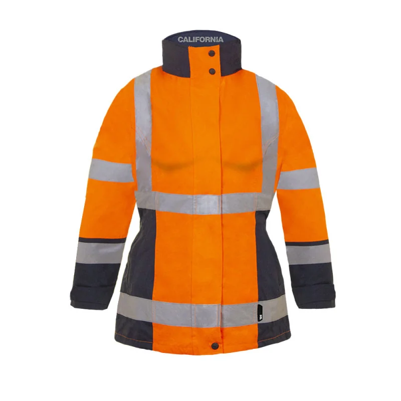Parka haute visibilité femme hiver 4 en 1 - CALIFORNIA T2S Orange hivi / Bleu Marine XS