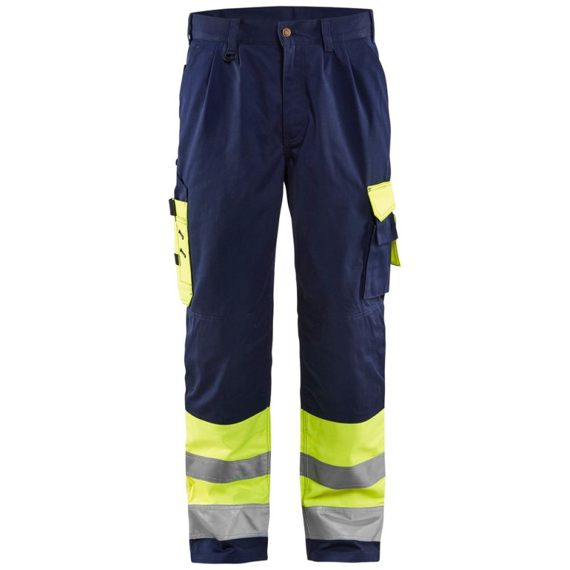 Pantalon haute visibilité classe 1 avec poches genouillères - 15841860 BLAKLADER 56 Jaune hivi / Bleu Marine