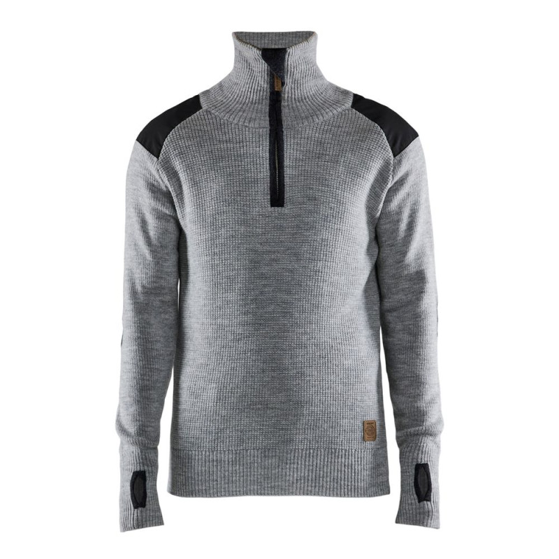 Pull de travail en laine col zippé - 46301071 BLAKLADER L Gris chiné / Gris foncé