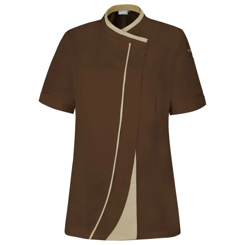 Veste de cuisine femme manches courtes Lafont GINSENG - 2GNSCP 4 / Taille XL Chocolat / Beige