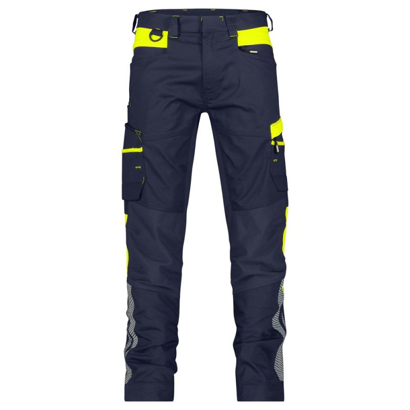 Pantalon de travail stretch avec détails réfléchissants - HONG KONG DASSY Logix 56 Bleu Nuit / Jaune Fluo