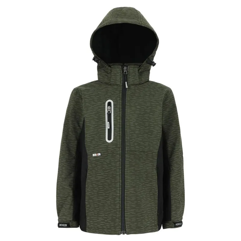 Veste de travail enfant type softshell Herock FLEXOR - 23KJC2101 11/12 ans (146-152) Kaki / Noir