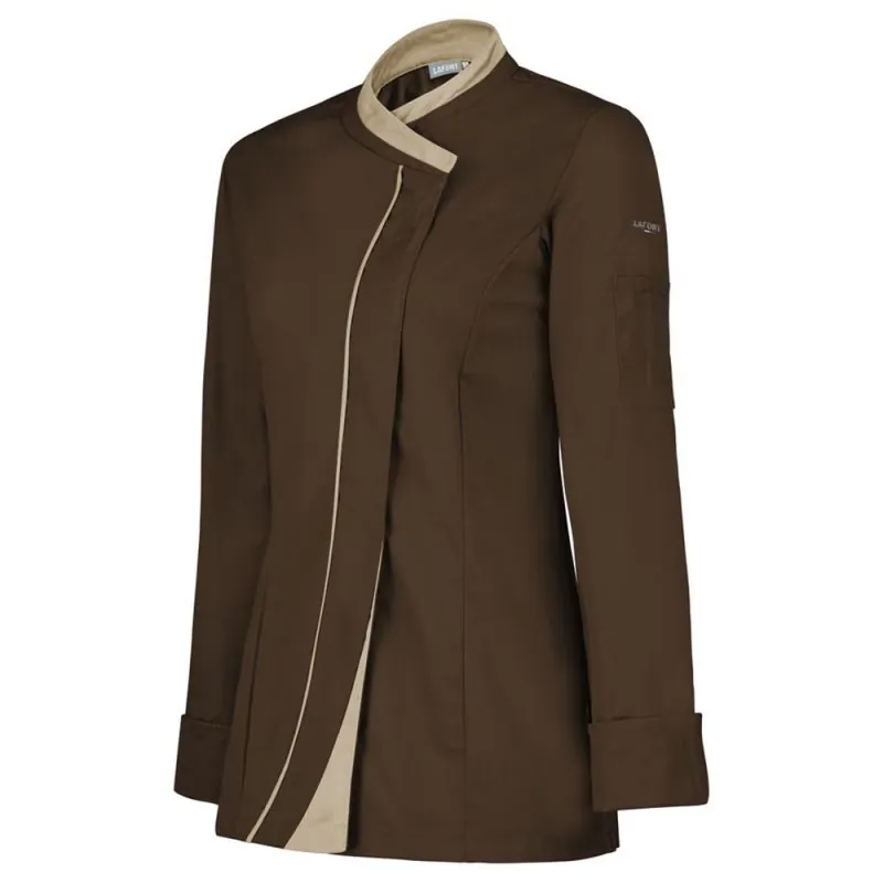Veste de cuisine femme Lafont SAFFRON - 2SAFCP 3 / Taille L Chocolat / Beige