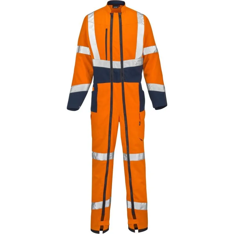 Combinaison haute visibilité 2 zip en polyester recyclé Lafont OPTIC PI - 5HVH3PI 5 / Taille XXL Orange hivi / Bleu Marine
