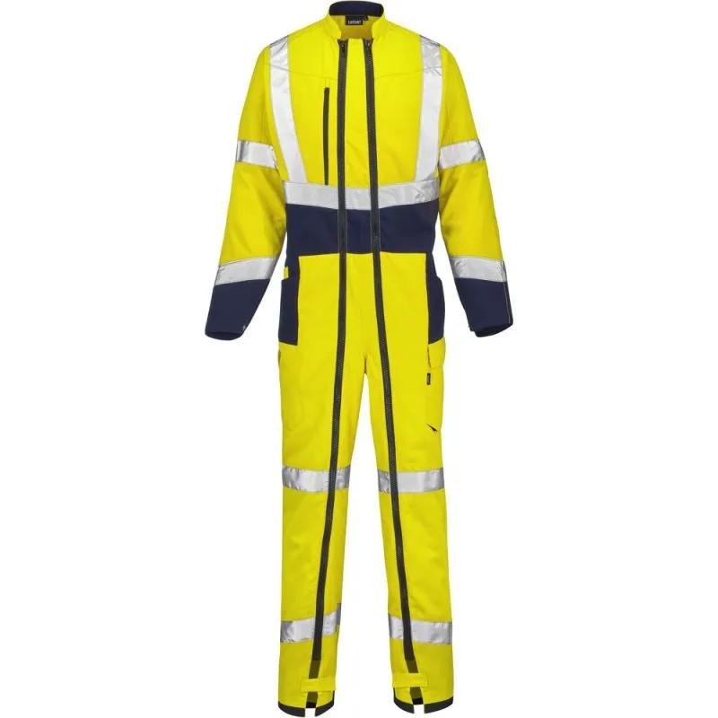 Combinaison haute visibilité 2 zip en polyester recyclé Lafont OPTIC PI - 5HVH3PI 0 / Taille XS Jaune hivi / Bleu Marine