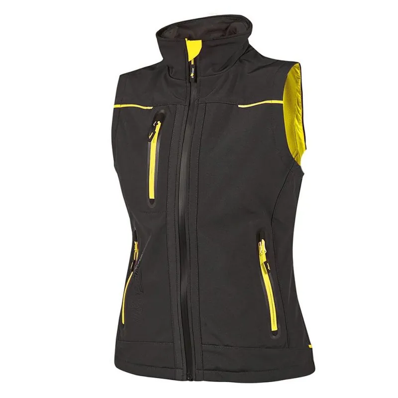Gilet de travail femme softshell avec doublure micro-polaire - UNIVERSE LADY U-POWER Future M Black Carbon (noir / jaune)