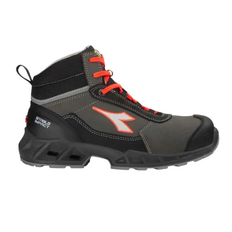 Chaussures de sécurité semi-montantes S3S FO SR SC ESD - SHARK STABLE IMPACT LEATHER MID DIADORA 38 Noir / Rouge fluo