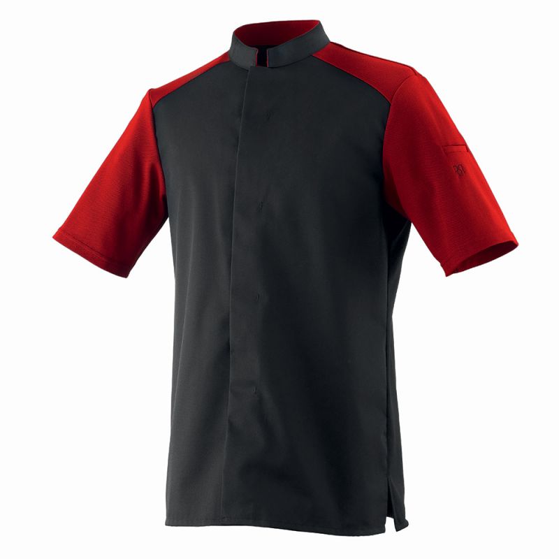 Veste de cuisine noir et rouge CARNE Robur - Déstockage Noir / Rouge T3 / 50-52