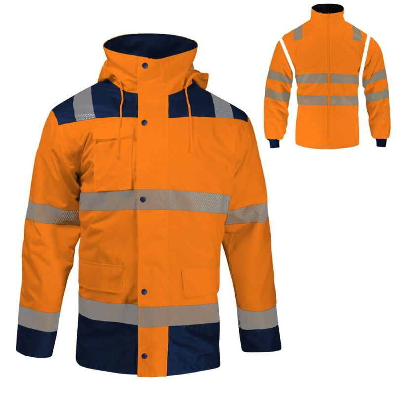 Parka haute visibilité 4 en 1 orange ou jaune - SINGER PARIMO / PARIMA Orange hivi / Bleu Marine L