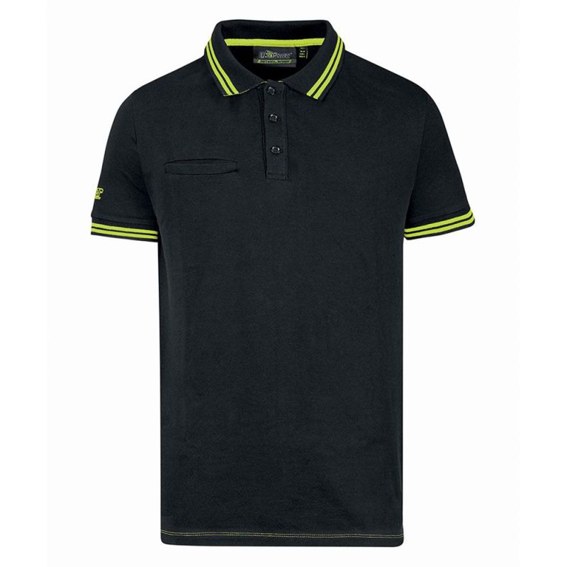 Polo de travail souple avec poche poitrine WAY U-POWER - WEY264 3XL Black Carbon (noir / jaune)