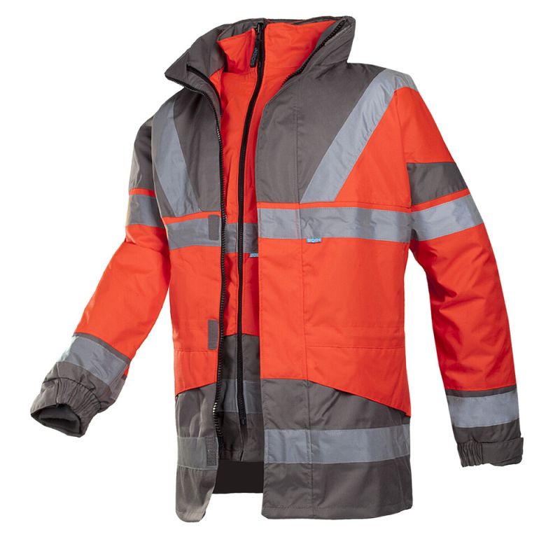 Parka de pluie haute visibilité 4 en 1 - SKOLLFIELD SIOEN 2 / Taille M Rouge Hivi / Gris Charbon