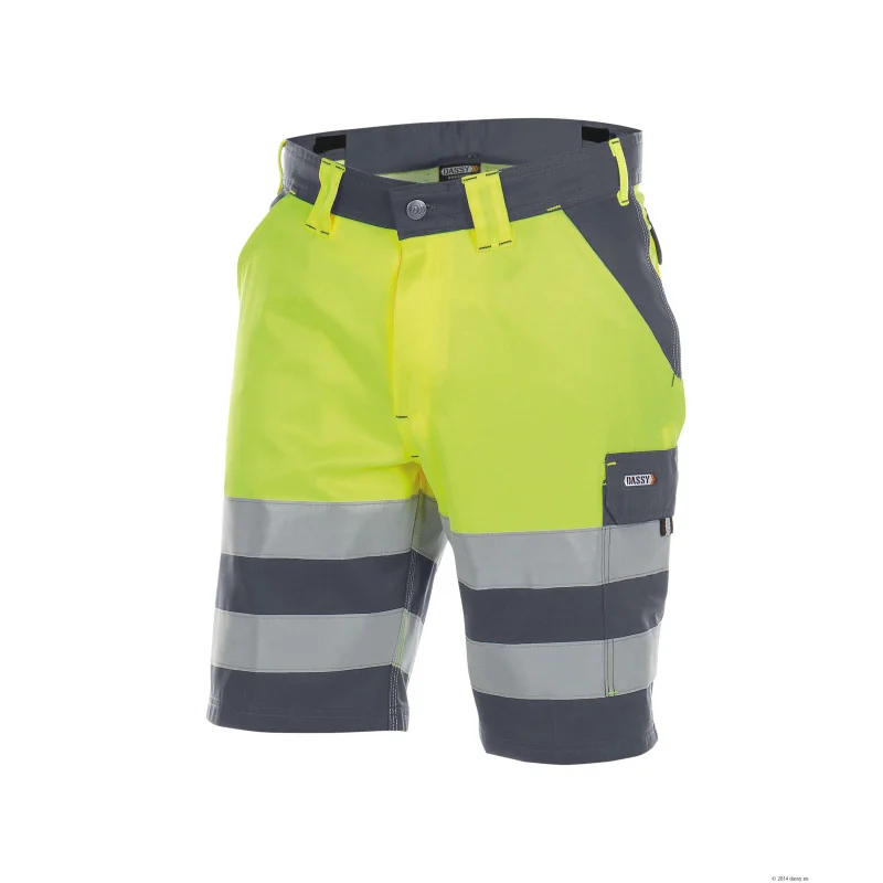 Short de travail Haute Visibilité EN 20471 Classe 1 - DASSY VENNA 245 52 Gris Ciment / Jaune Fluo