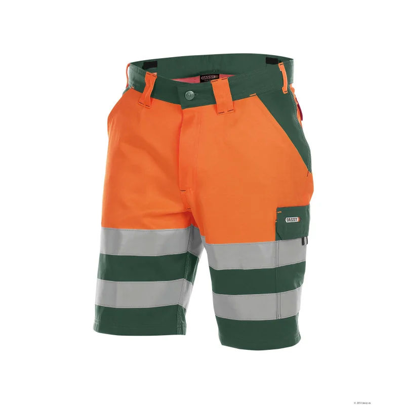 Short de travail Haute Visibilité EN 20471 Classe 1 - DASSY VENNA 245 46 Vert Bouteille / Orange Fluo