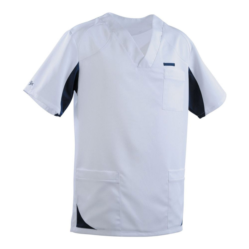 Tunique Médicale Homme Tencel - SANDRO LAFONT - Déstockage 2 / Taille M Blanc / Bleu marine