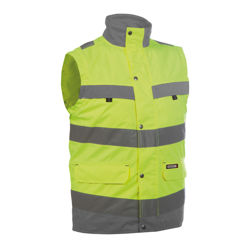 Gilet de travail haute visibilité classe 1/2 - DASSY BILBAO 1 / Taille S Jaune hivi / Gris acier