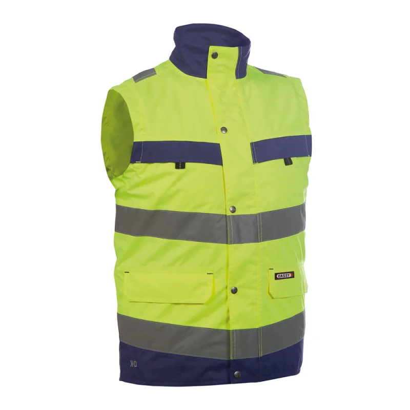 Gilet de travail haute visibilité classe 1/2 - DASSY BILBAO 3 / Taille L Jaune hivi / Bleu Marine