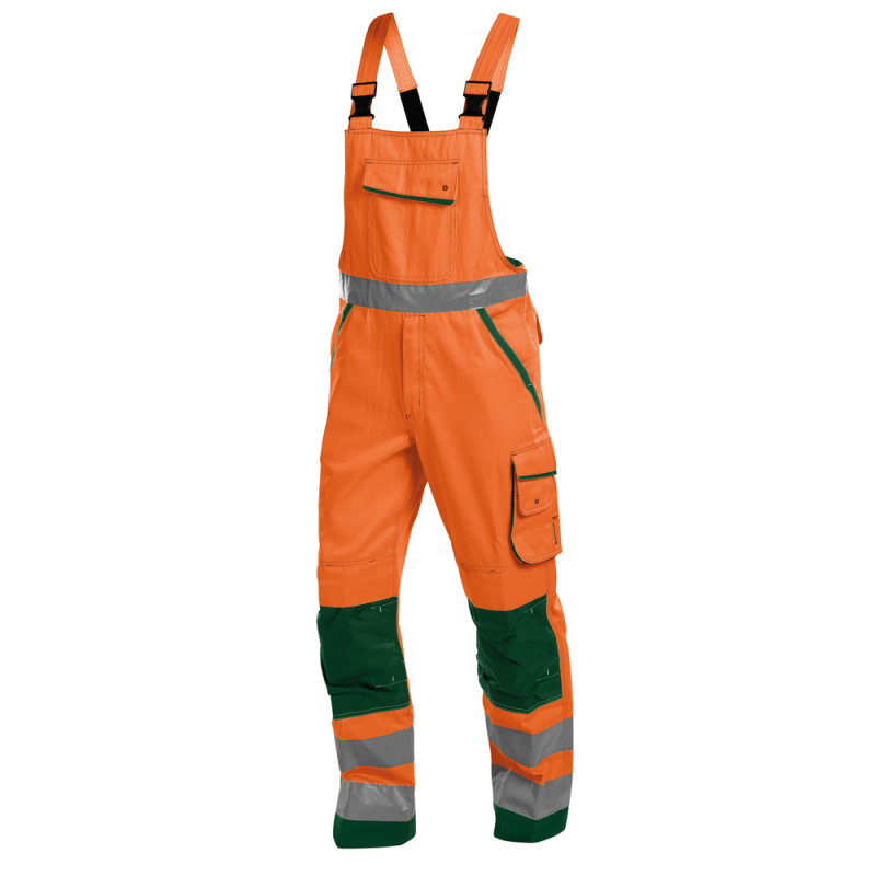 Cotte à bretelles haute visibilité avec poches genoux - DASSY MALMEDY 48 Orange hivi / Vert foncé