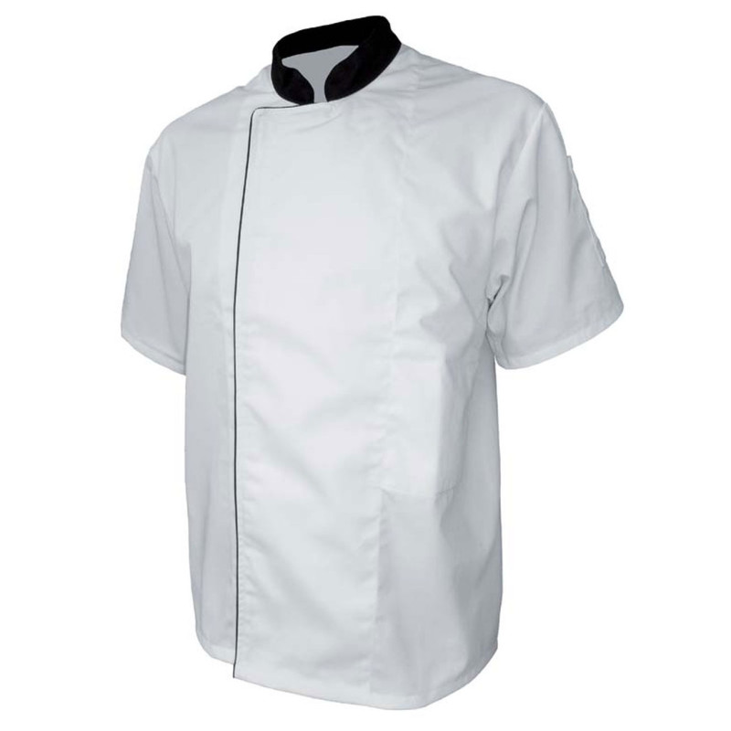 Veste de cuisine blanche col noir manches courtes PBV 17BPBN