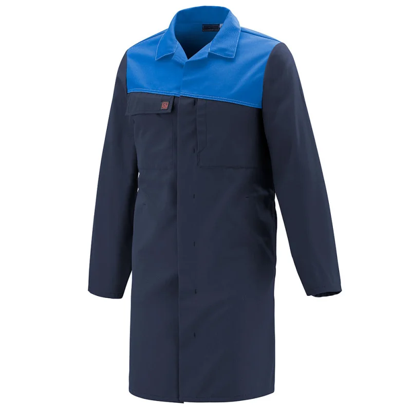 Blouse de travail bicolore avec mercerie plastique Lafont COVER - 7COLUP 2 / Taille M Bleu Marine / Bleu Azur