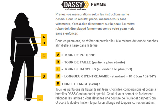 Guide des tailles vêtements pour femme Dassy