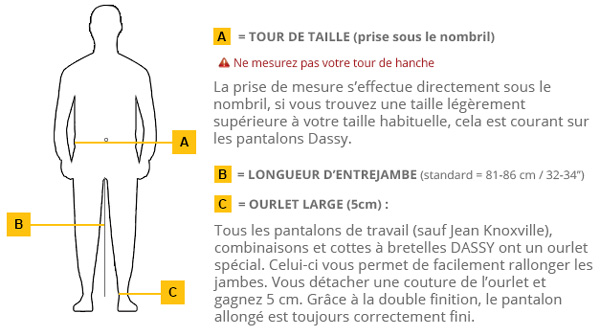 Guide mensurations pantalon Dassy Homme